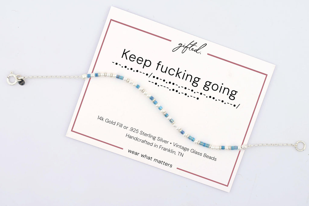 Custom Morse Code Bracelet, Keep Fucking Going | Perseverance Reminder | Mental Health & Resilience Gift | Hidden Message Jewelry