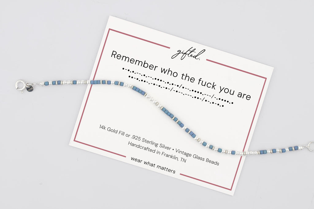 Custom Morse Code Bracelet, Remember Who The Fuck You Are | Self Empowerment & Confidence Gift | Hidden Message Jewelry