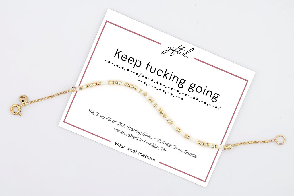 SEO - Custom Morse Code Bracelet, Keep Fucking Going | Perseverance Reminder | Mental Health & Resilience Gift | Hidden Message Jewelry