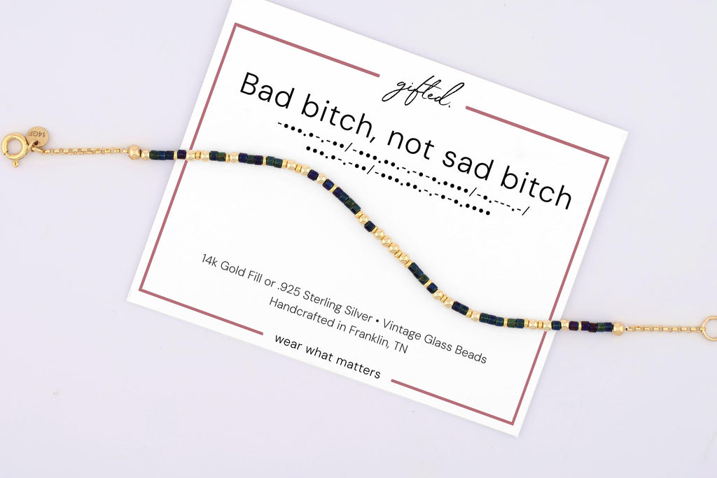 Custom Morse Code Bracelet, Bad Bitch Not Sad Bitch | Breakup & Empowerment Gift | Hidden Message Jewelry
