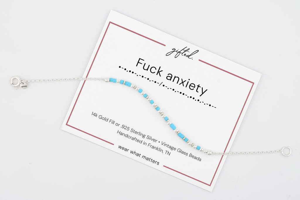 Custom Morse Code Bracelet, Fuck Anxiety | Mental Health Awareness Gift | Hidden Message Jewelry