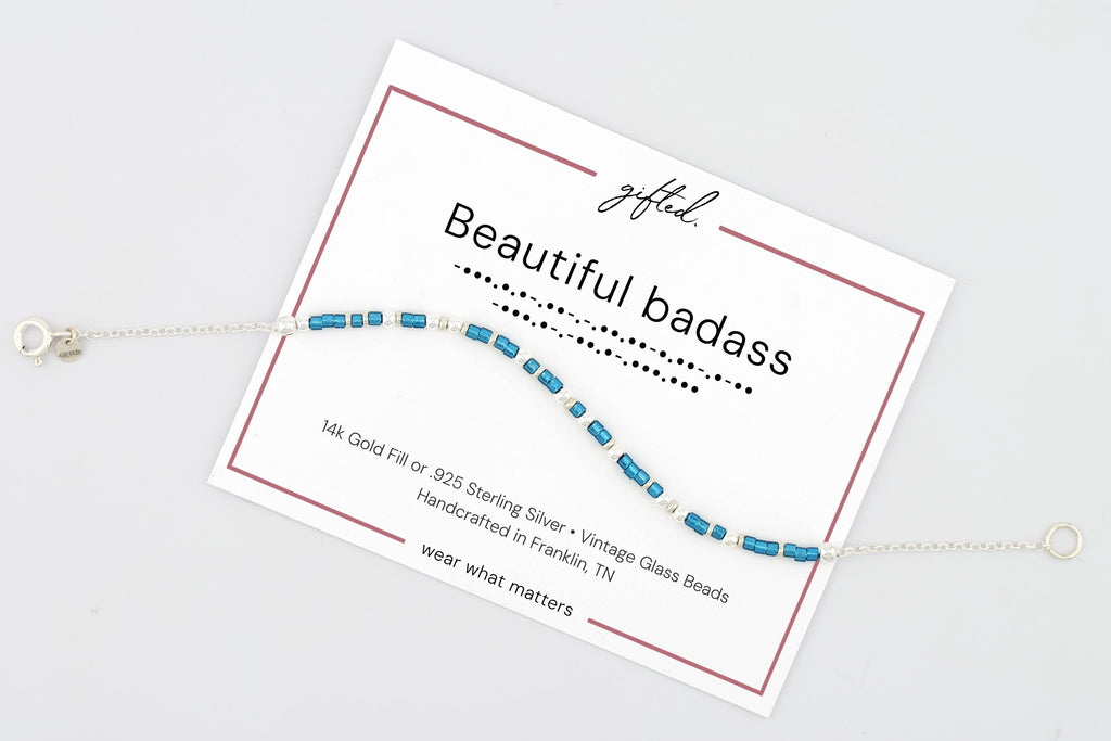 Custom Morse Code Bracelet, Beautiful Badass | Inspirational Bracelet for Women | Hidden Message Jewelry