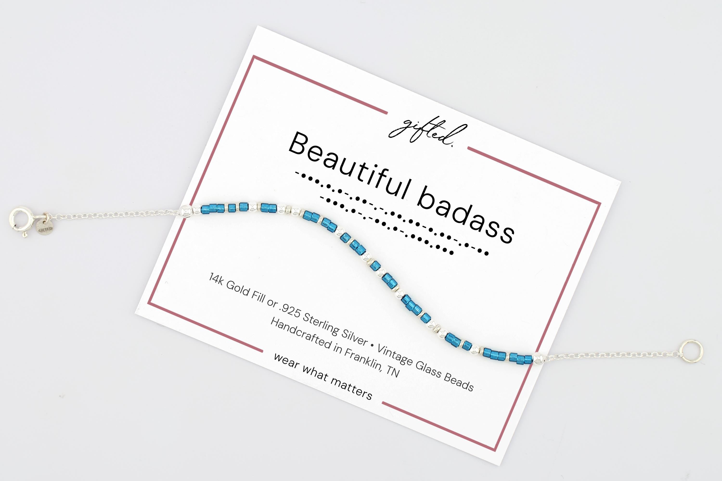 Custom Morse Code Bracelet, Beautiful Badass | Inspirational Bracelet for Women | Hidden Message Jewelry