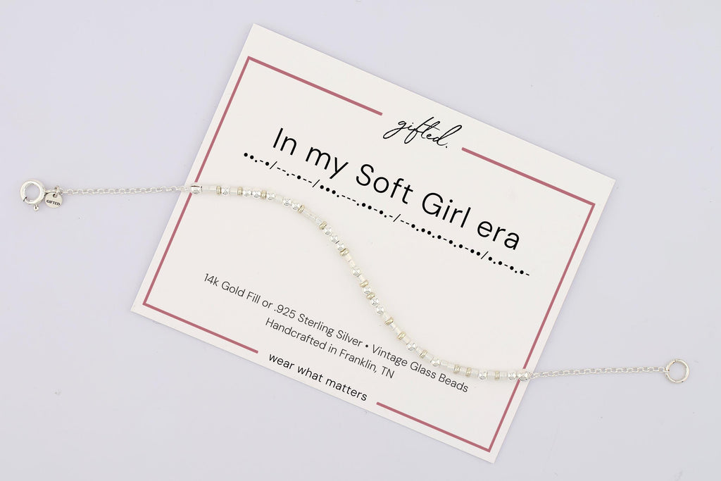 Custom Morse Code Bracelet, In My Soft Girl Era | Self Care, Soft Life & Feminine Energy Gift | Hidden Message Jewelry