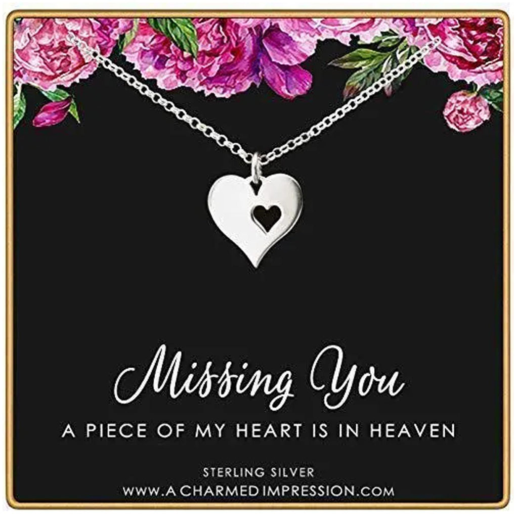 Sterling Silver Memorial Necklace, Heart in Heaven Bereavement Gift, Sympathy Jewelry for Loss of Mom, Memorial Gift for Her
