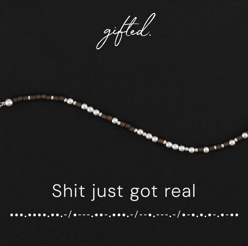 Custom Morse Code Bracelet, Shit Just Got Real | Funny Hot Mess Bestie & Breakup Gift | Hidden Message Jewelry