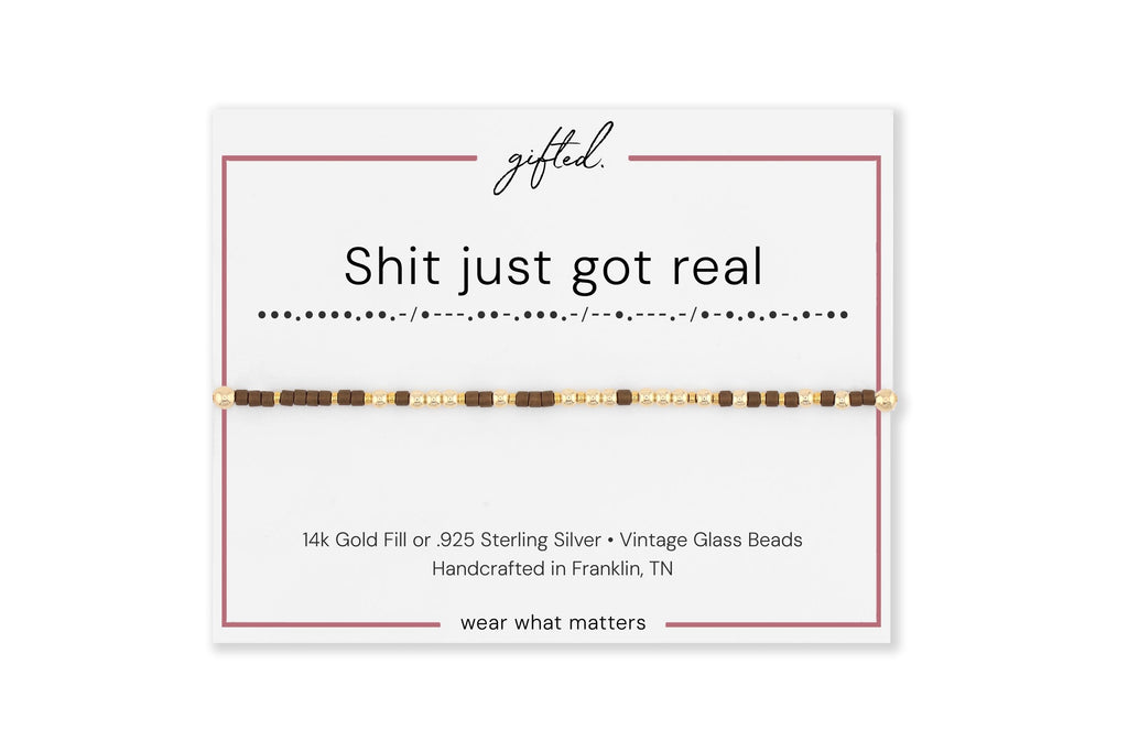 Custom Morse Code Bracelet, Shit Just Got Real | Funny Hot Mess Bestie & Breakup Gift | Hidden Message Jewelry