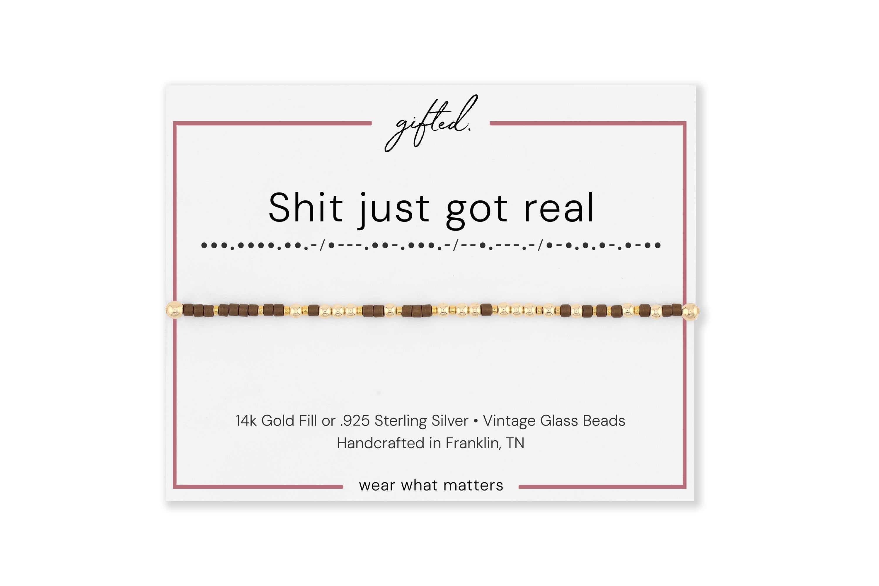 Custom Morse Code Bracelet, Shit Just Got Real | Funny Hot Mess Bestie & Breakup Gift | Hidden Message Jewelry