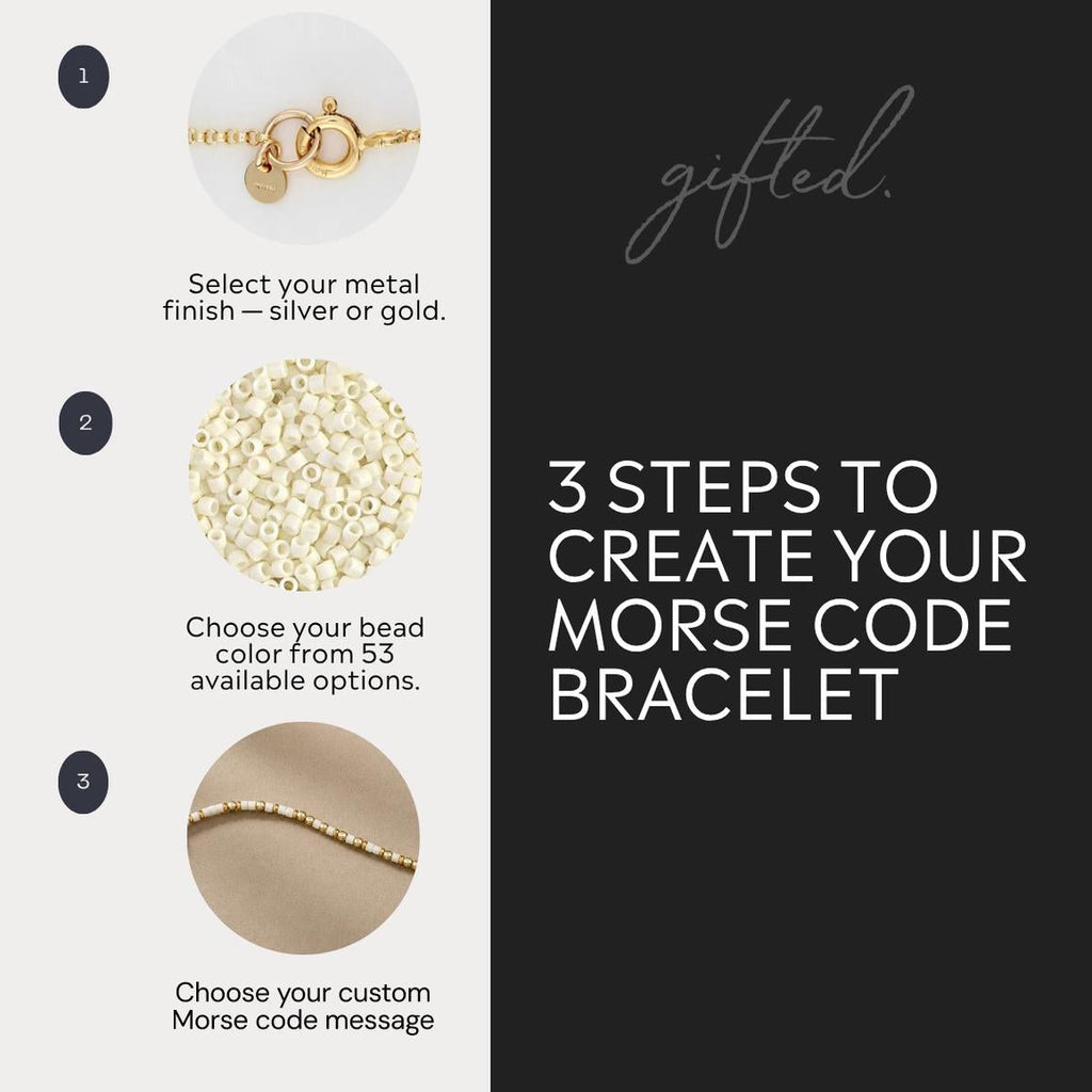 Grateful for you Morse code bracelet in 14k Gold Fill and 925 Sterling Silver with glass beads