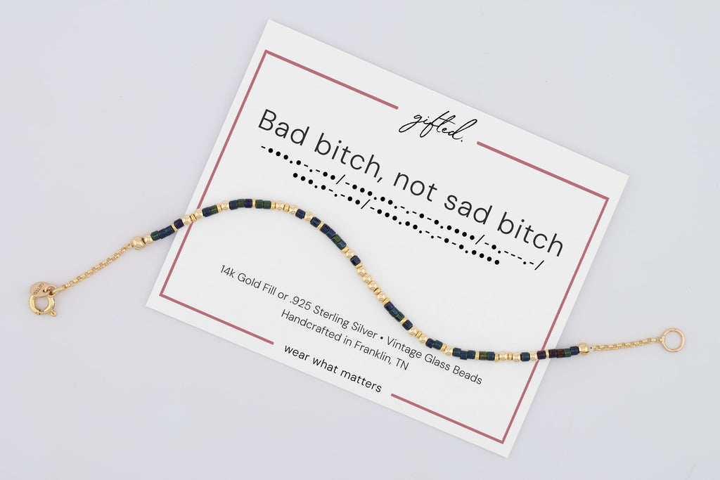 Custom Morse Code Bracelet, Bad Bitch Not Sad Bitch | Breakup & Empowerment Gift | Hidden Message Jewelry