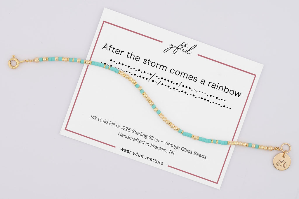 Custom Morse Code Bracelet, After the Storm Comes a Rainbow | Baby IVF Journey Gift | Hidden Message Jewelry