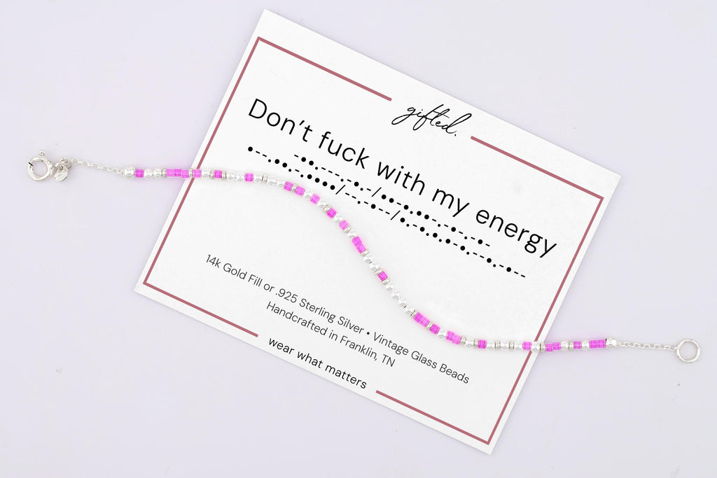 Custom Morse Code Bracelet, Don't Fuck With My Energy | Protect Your Peace & Self-Empowerment Gift | Hidden Message Jewelry