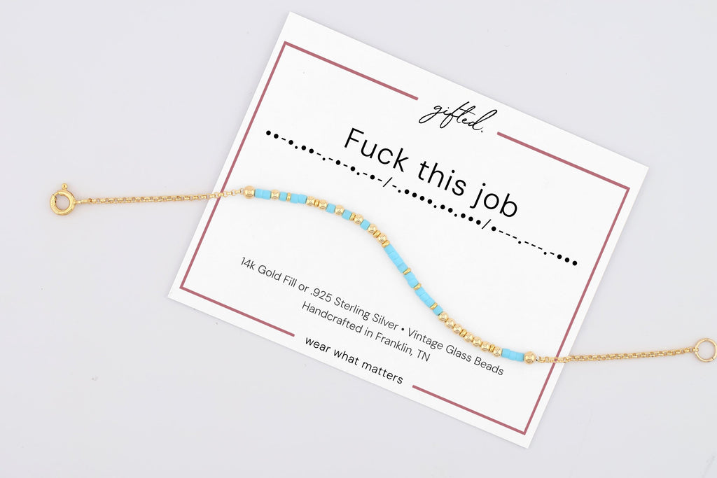 Custom Morse Code Bracelet, Fuck This Job | Sarcastic Coworker & Work Humor Gift | Hidden Message Jewelry