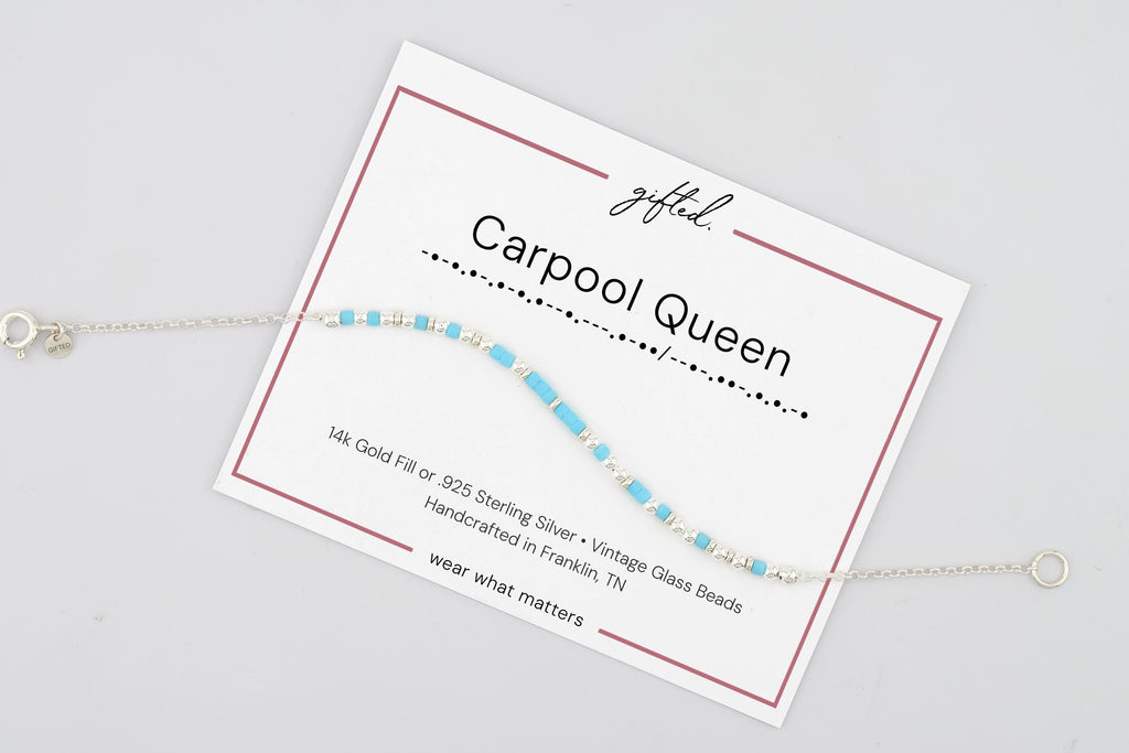 Custom Morse Code Bracelet, Carpool Queen | Funny Mom Life & Minivan Mom Gift | Hidden Message Jewelry