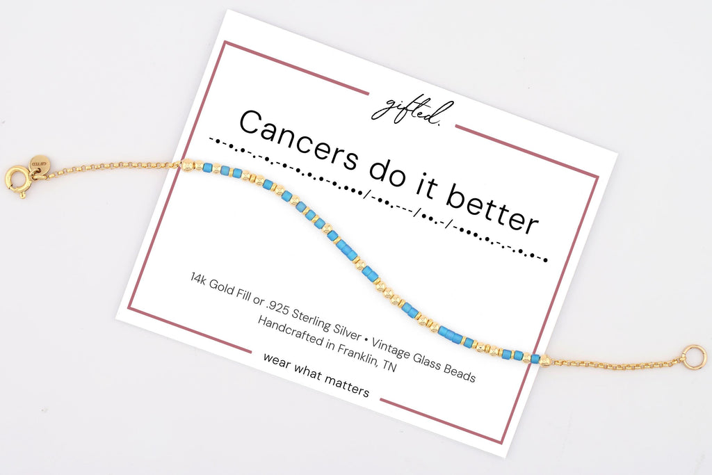 Custom Morse Code Bracelet, Cancers Do It Better | Cancer Star Sign Birthday Gift for the Crab | Hidden Message Jewelry