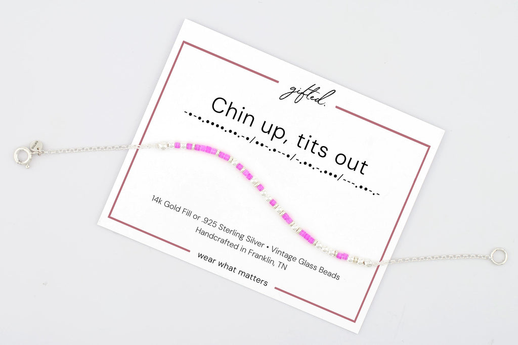 Custom Morse Code Bracelet, Chin Up, Tits Out | This Too Shall Pass, Friend Gift | Hidden Message Jewelry