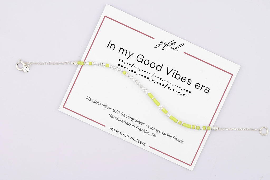 Custom Morse Code Bracelet, In My Good Vibes Era | Self Love & Positive Energy Gift | Hidden Message Jewelry