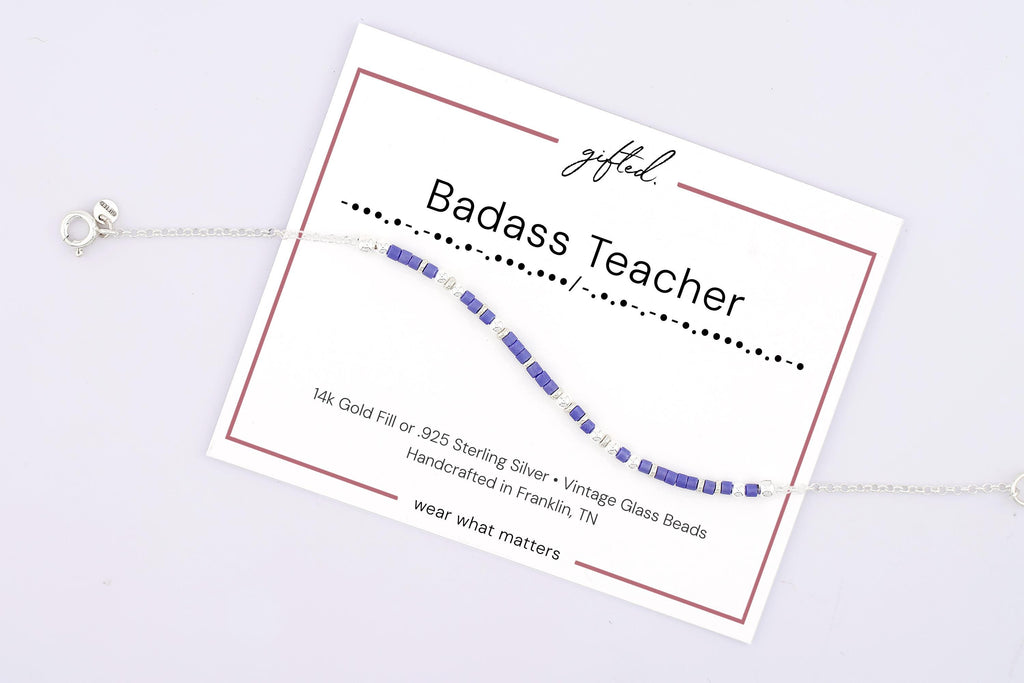 Custom Morse Code Bracelet, Badass Teacher | Teacher Appreciation & End of Year Gift | Hidden Message Jewelry