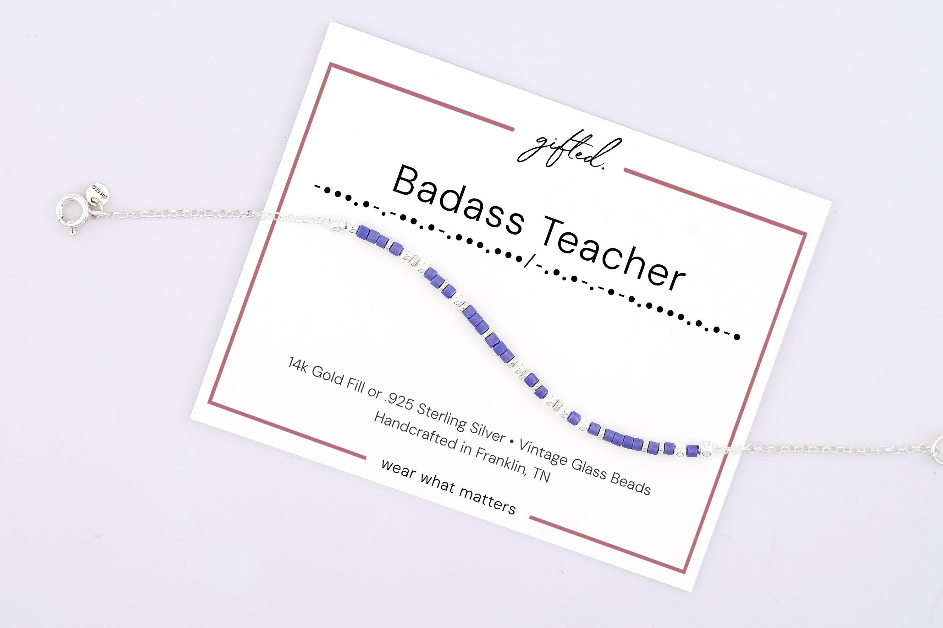 Custom Morse Code Bracelet, Badass Teacher | Teacher Appreciation & End of Year Gift | Hidden Message Jewelry
