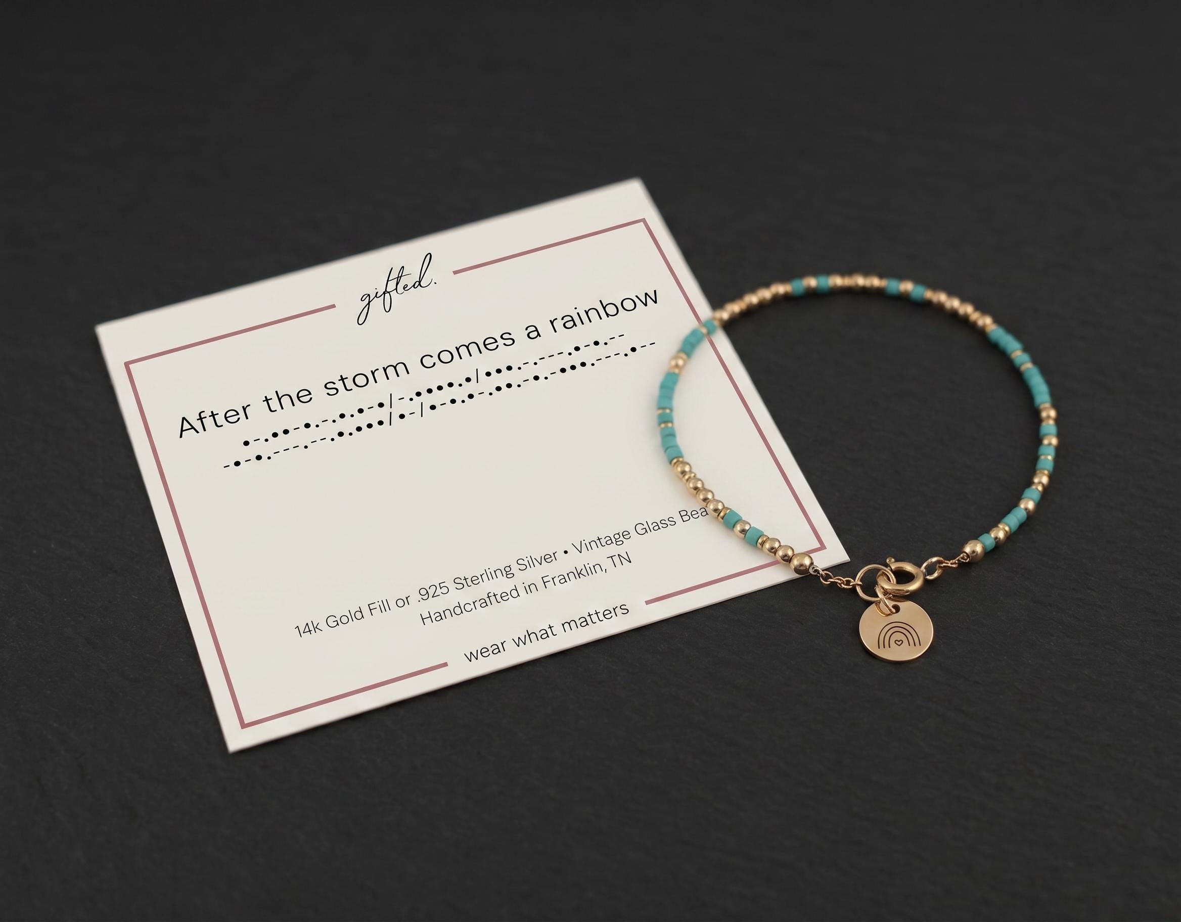 Custom Morse Code Bracelet, After the Storm Comes a Rainbow | Baby IVF Journey Gift | Hidden Message Jewelry